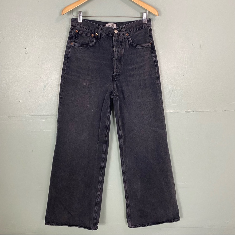 Agolde‎ Dame High Rise Wide Leg Jeans In Hitch Black Size 28 - Picture 2 of 11